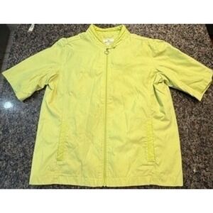 Antigua For Women Neon Lime Green Short Sleeve Full Zip Windbreaker Jacket Small